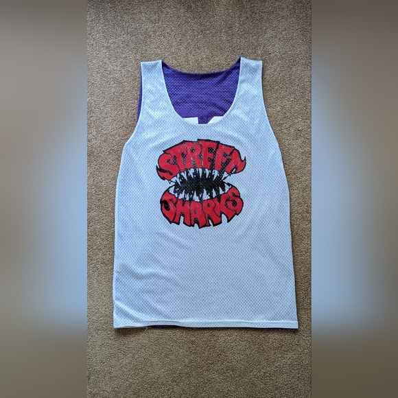 Street Sharks Reversible Basketball Jersey Purple/Yellow , White/Red Number 76 - Picture 3 of 8